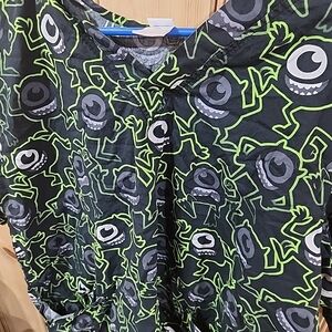 Black and Green Monster  Inc. Print  Scrub Top